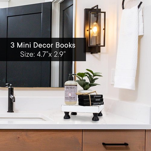 Farmhouse Bathroom Decor | Rustic Mini Wooden Books - Charming Accent for Guest Restroom - Black