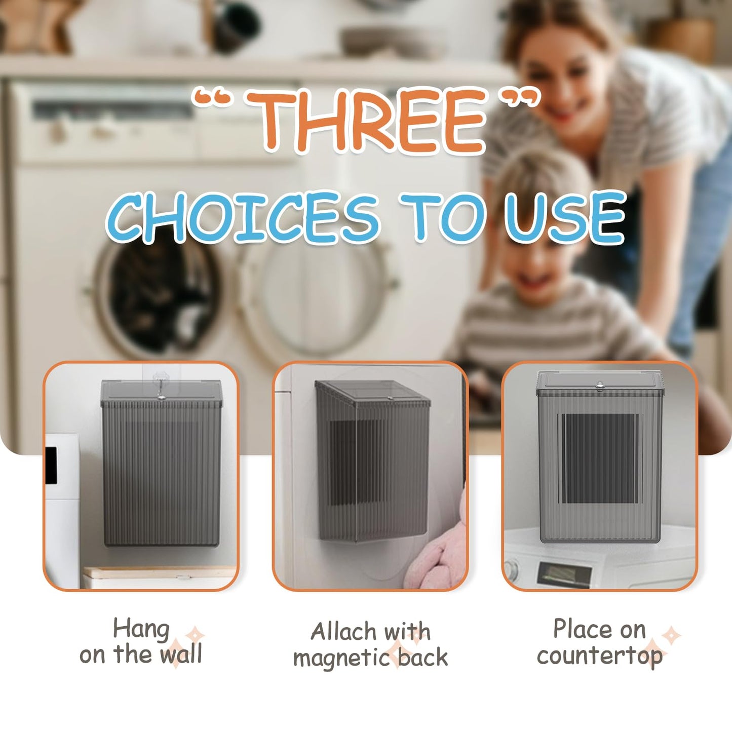 Sealegend Magnetic Slim Trash Can - Lint Bin for Kitchen & Bathroom Organization | Black
