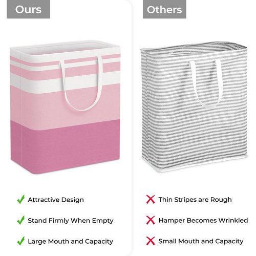 HomeHacks 2 Pack Large Laundry Baskets, Waterproof, Freestanding Laundry Hampers, Collapsible Clothes Hamper with Reinforced Handles in Laundry, College Dorm, Bathroom, Bedroom (Grey+Pink, 100Lx2)