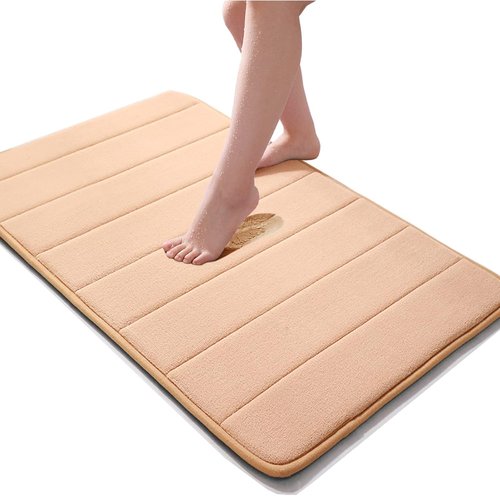 JMTOOR Memory Foam Bath Mat - Super Soft Coral Velvet | Non-Slip, Rapid Water Absorption, 17" x 24", Beige