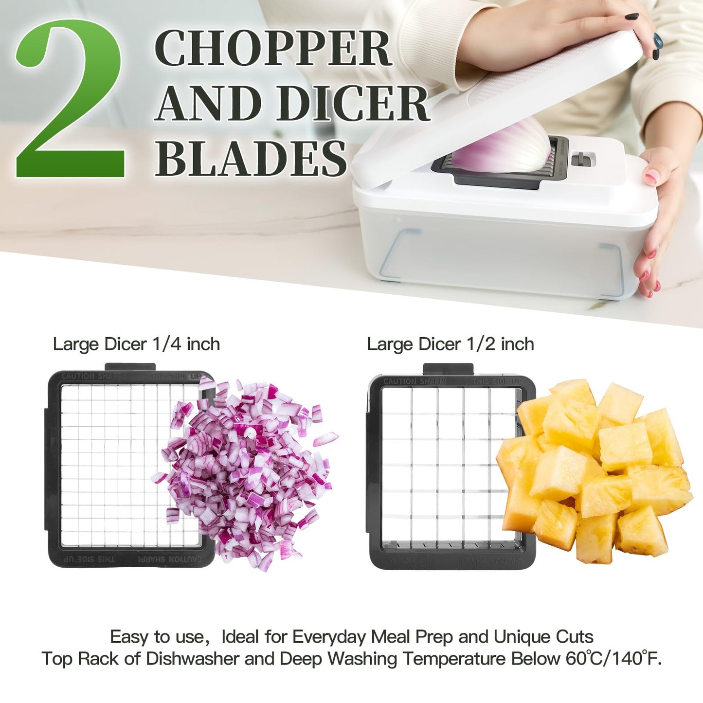 14-In-1 Chopper Vegetable Cutter with 7 Blades, Vegetable Chopper with Container and Lid, Mandoline Slicer for Kitchen, Veggie Slicer for Salad, Cheese Grater, Kitchen Gadgets Accessories Essentials