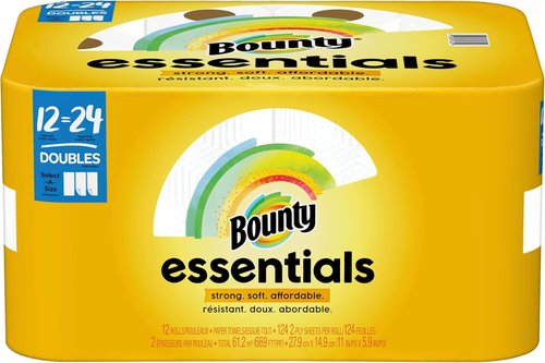 Bounty Essentials Select-A-Size Paper Towels - White, 12 Double Rolls (24 Regular Rolls)