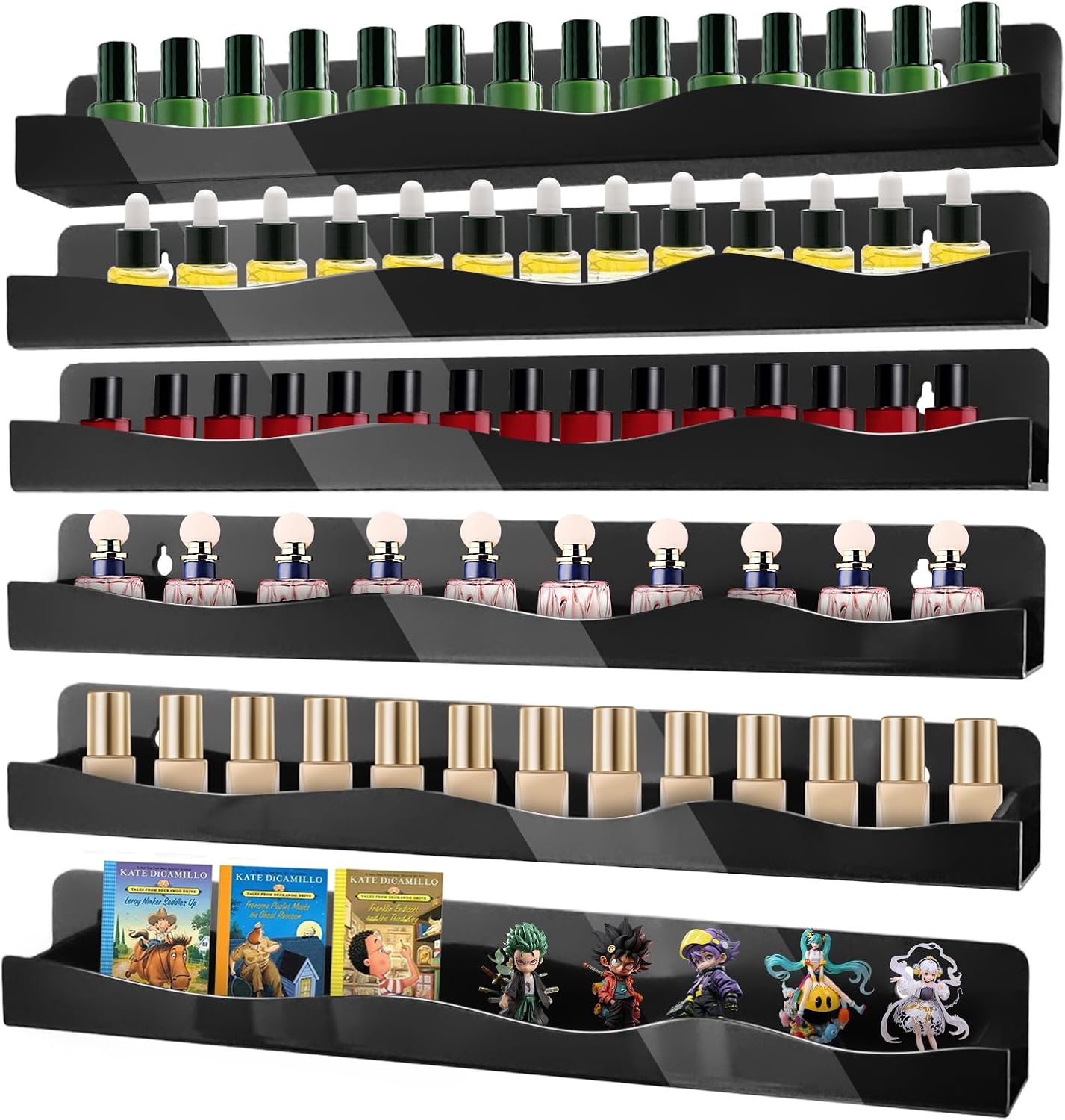 Skiennix Nail Polish Wall Rack - 6-Shelf Black Acrylic Display for Cosmetics & Essential Oils | 15-Inch