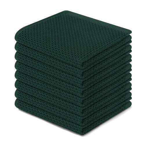 Homaxy 100% Cotton Waffle Weave Kitchen Dish Cloths, Ultra Soft Absorbent Quick Drying Dish Towels, 12 x 12 Inches, 8-Pack, Blackish Green