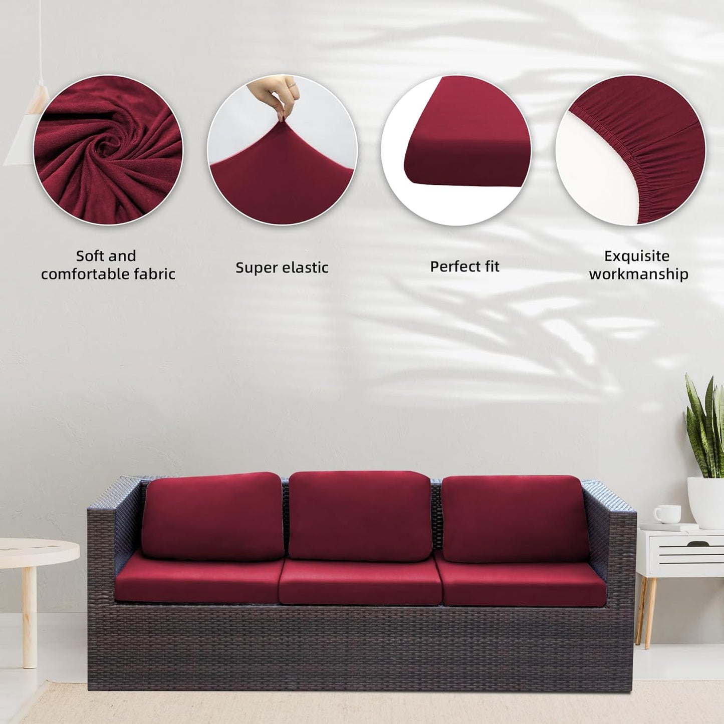 Skiennix 8-Piece Stretch Patio Cushion Covers - Washable Outdoor Sofa Slipcovers | Wine Red