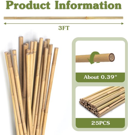 HAINANSTRY 3FT Bamboo Plant Stakes - 25Pcs Sturdy Support for Indoor/Outdoor Climbing Plants