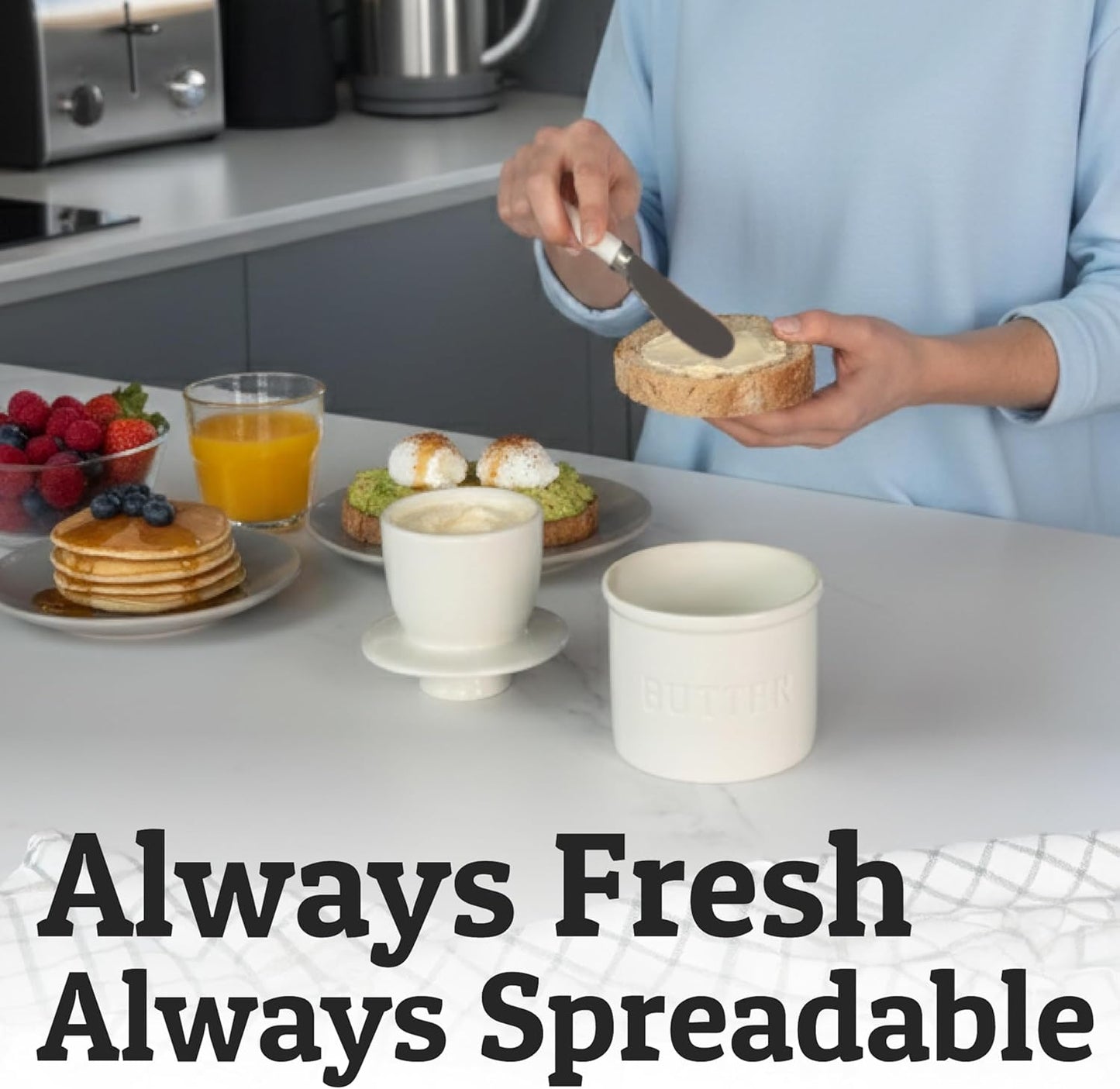 Priority Chef Ceramic Butter Crock with Lid - French Butter Dish with Water Line | White
