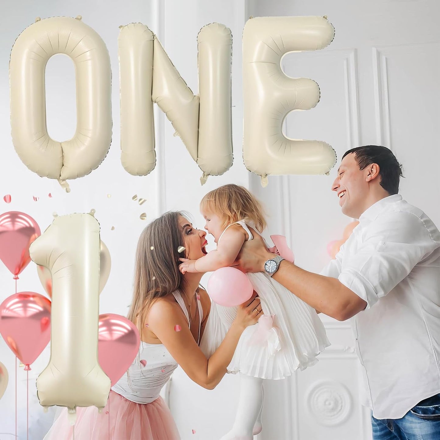 Skiennix Cream Letter One Balloon - 40 Inch Beige Number 1 Balloon for Baby Shower & Gender Reveal Decor