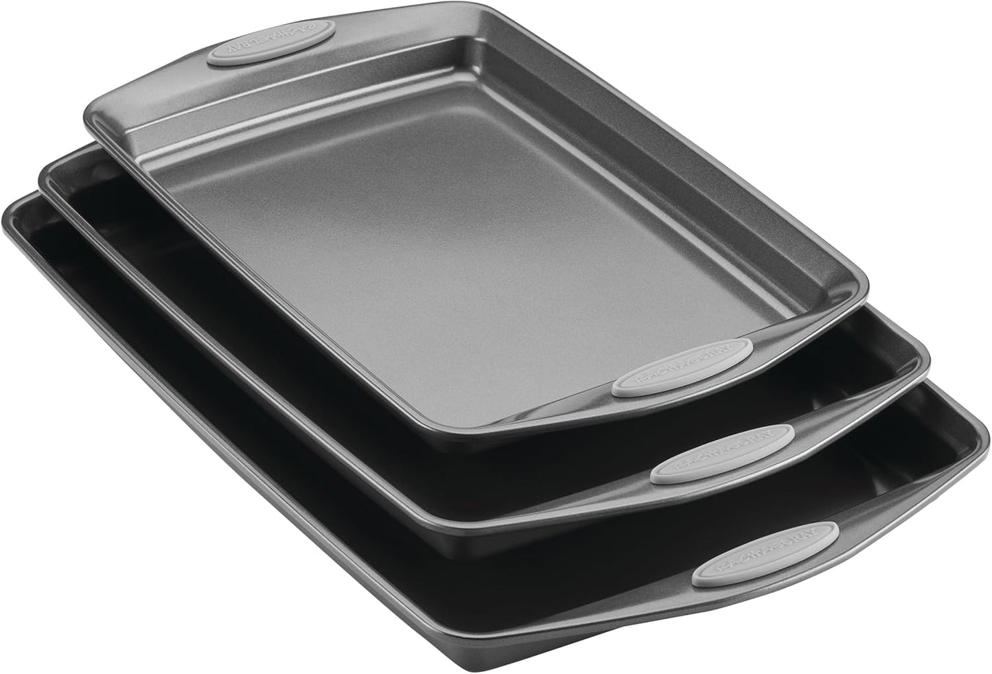 Rachael Ray Nonstick Bakeware Set - 3 Piece Cookie Sheets with Grips in Gray & Sea Salt Gray