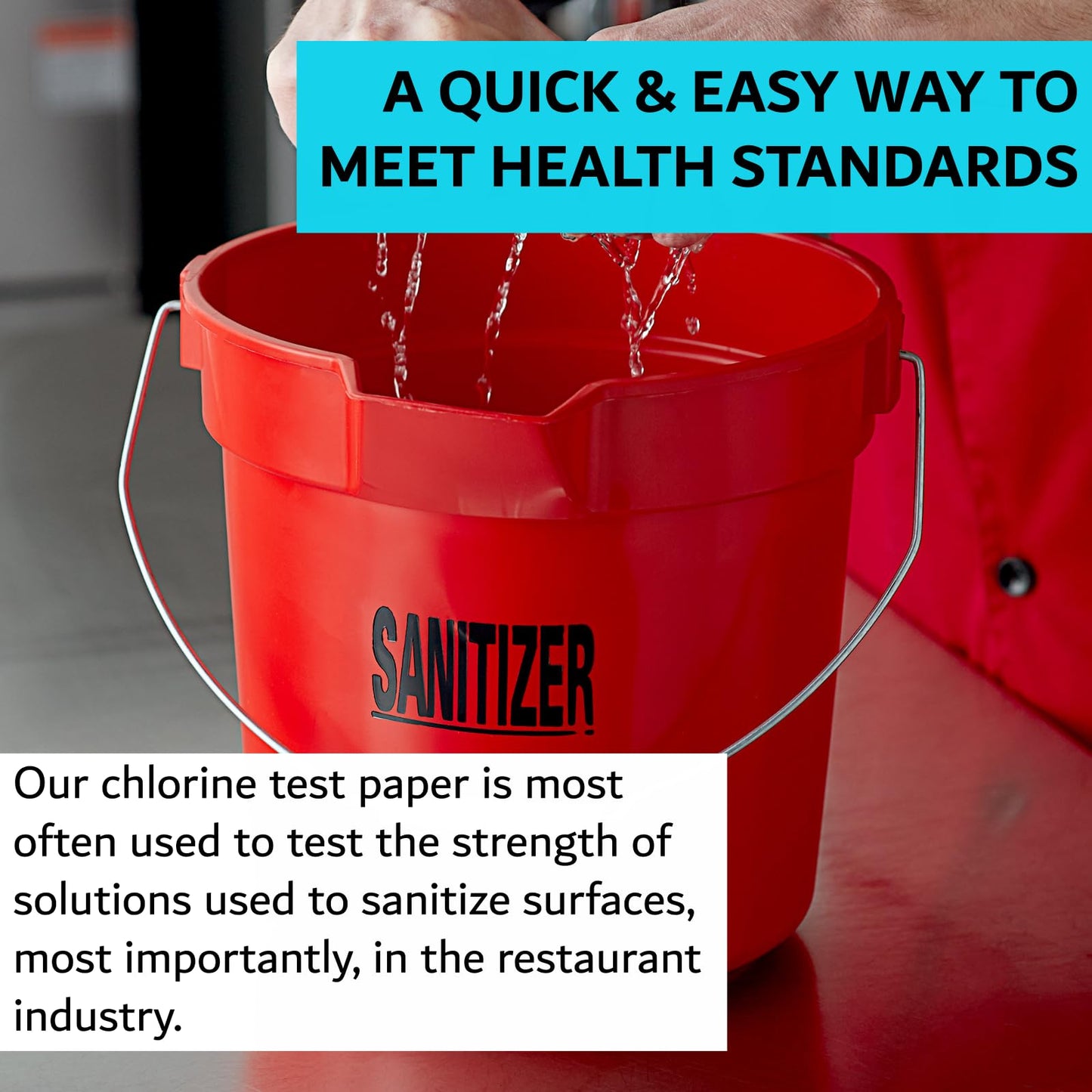 Chlorine Test Strips for Restaurants and Food Services, 1 x Vial of 100 Sanitizer Test Strips for Kitchens, 0-200 ppm Testing Kit for Sanitizing Solution, Precise Bleach Testing Kit by FryOilSaver Co.