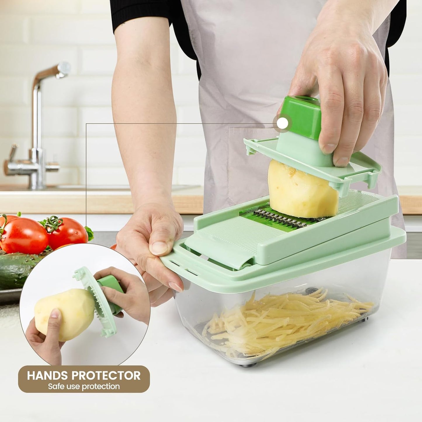 Vegetable Chopper 16-in-1 by [Brand Name] - Multifunctional Kitchen Gadget with 8 Blades & Container for Salad, Coleslaw, Meat, Nuts