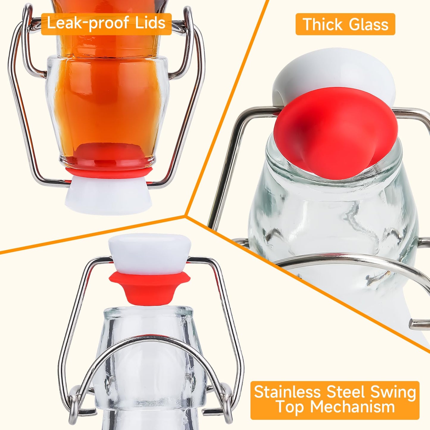 Swing Top Glass Bottles [1 Liter / 33 fl. oz.] [Pack of 4] – Flip Top Coquito Bottles for Kombucha, Fermentation, Beer, Kefir, Wine – Airtight Stopper Lids with Extra Gaskets, Funnel, Labels & More