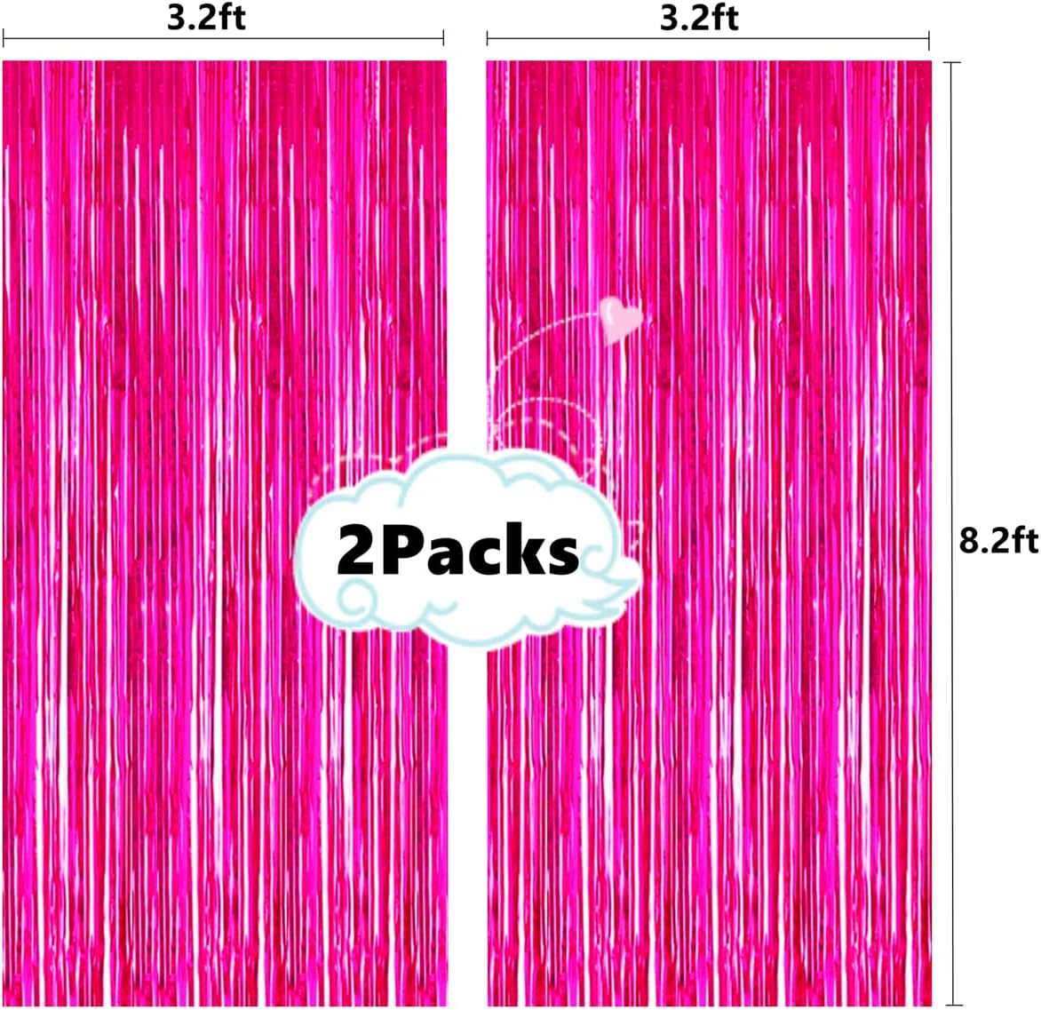 Shiny Hot Pink Metallic Tinsel Foil Fringe Curtains by [Brand Name] - 2 Pcs 3.2ft x 8.2ft Backdrop for Birthday & Wedding Celebrations