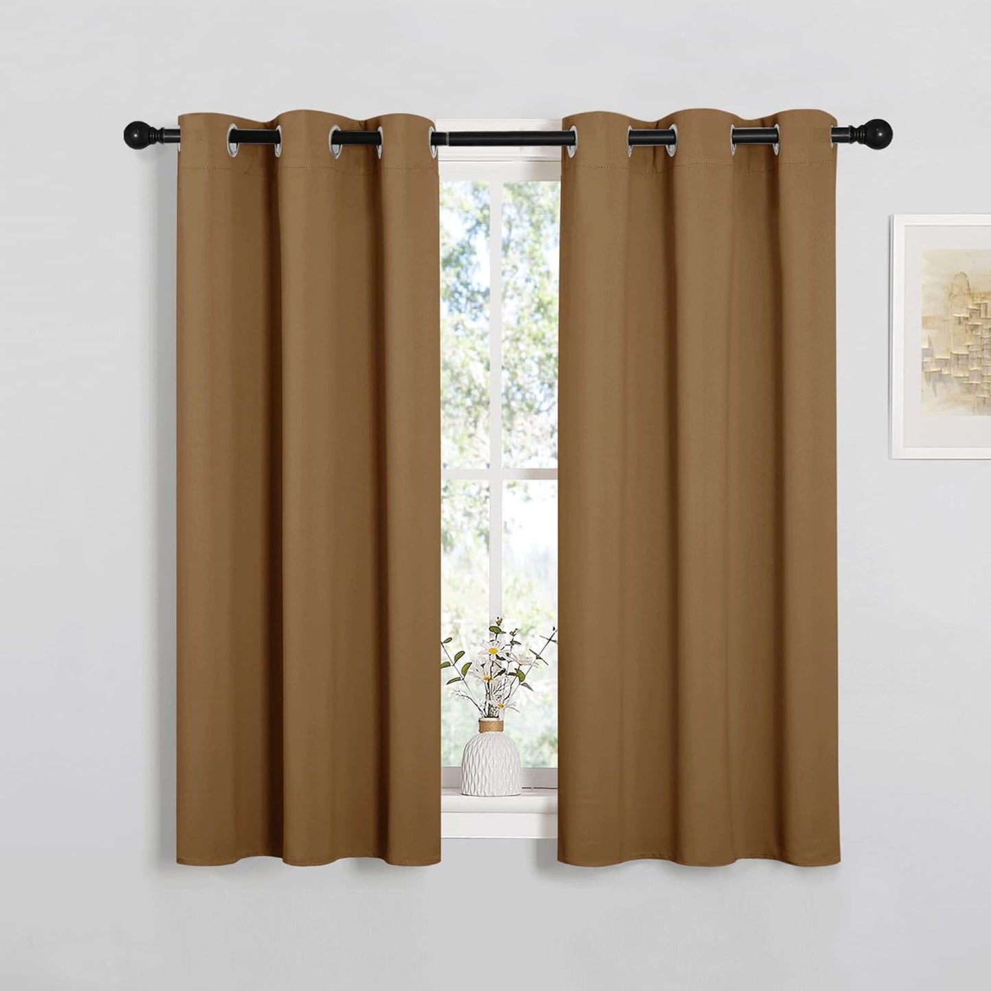 NICETOWN Blackout Curtains - Noise Reducing & Draft Blocking | 45-Inch Length, Gold Brown (2 Panels)