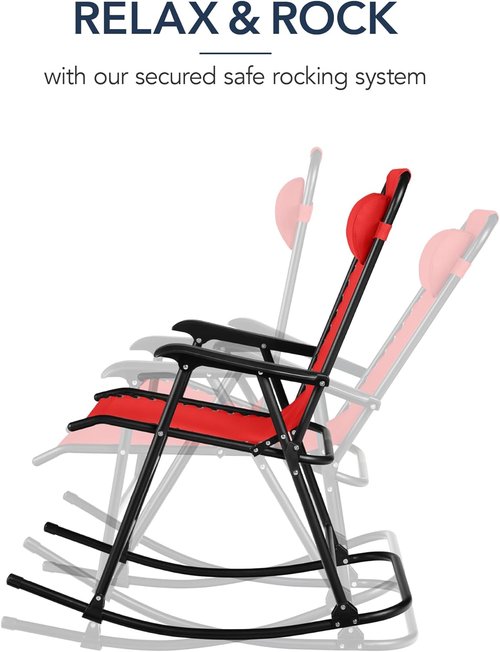Best Choice Products Outdoor Zero Gravity Rocking Chair - Folding Reclining Patio Lounge with Adjustable Pillow | Crimson Red