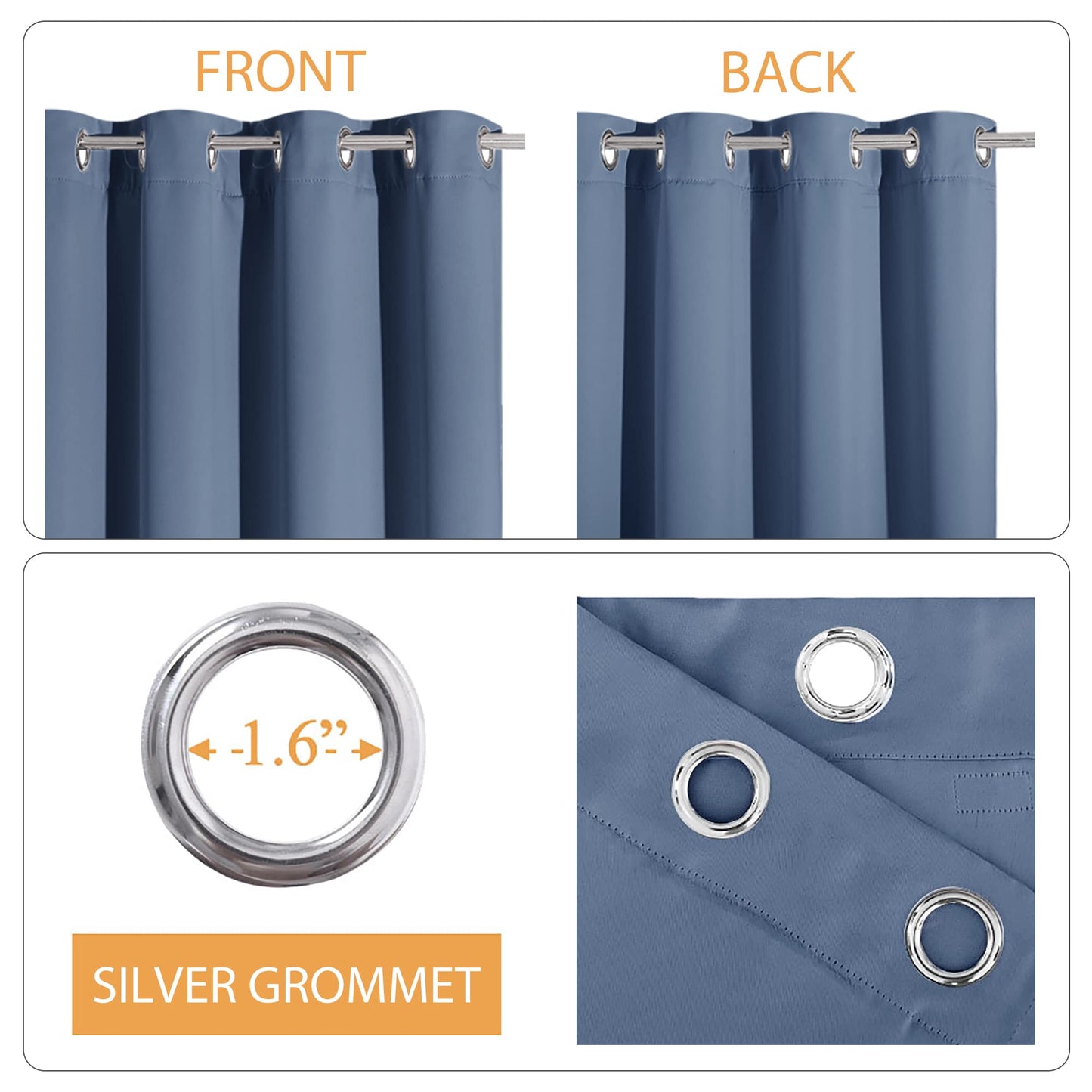 RYB HOME 3-in-1 Soundproof - Blackout - Thermal Insulated Living Room Curtains, Inside Detachable Felt Liner for Noise Reduce/Draft Block/Totally Room Darkening, Stone Blue, W52 x L63 in, 1 Pair
