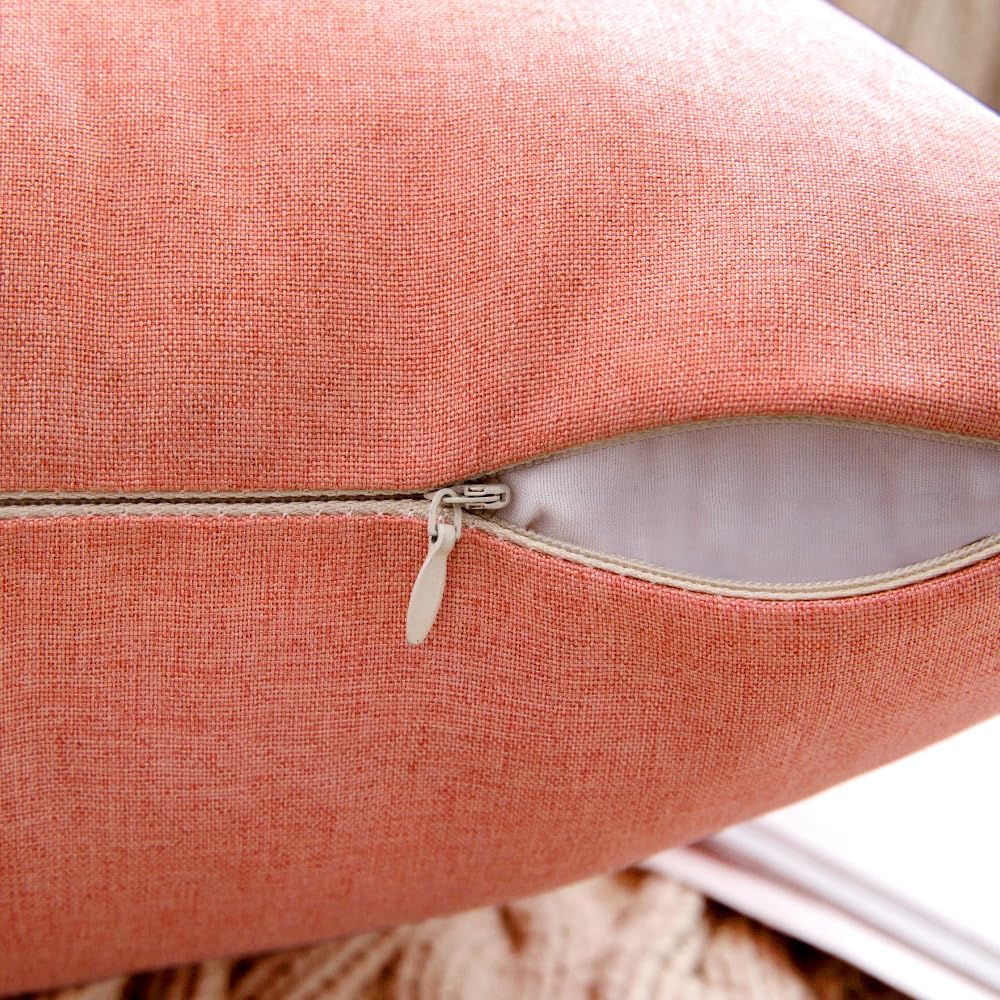 MIULEE Decorative Outdoor Throw Pillow Covers - Waterproof Faux Linen Cushion Cases | 18x18 Inch Blush Pink (Pack of 2)