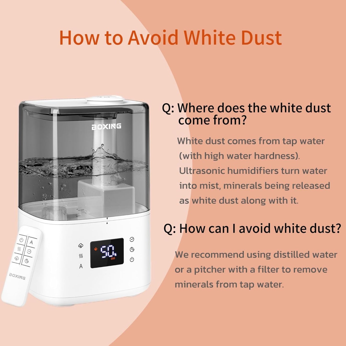 BOXING Ultrasonic Humidifier - 4.5L Warm & Cool Mist Essential Oil Diffuser with Remote | Quiet Sleep Mode, BPA-Free, 45H Runtime