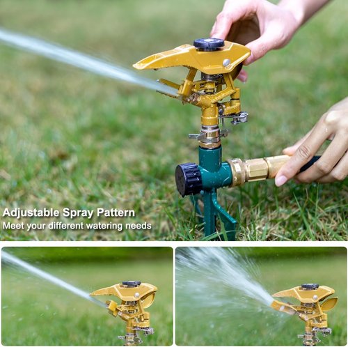 FANHAO Heavy Duty Metal Lawn Sprinkler - Adjustable 360° Spray Pattern for 8500 sq. ft Coverage