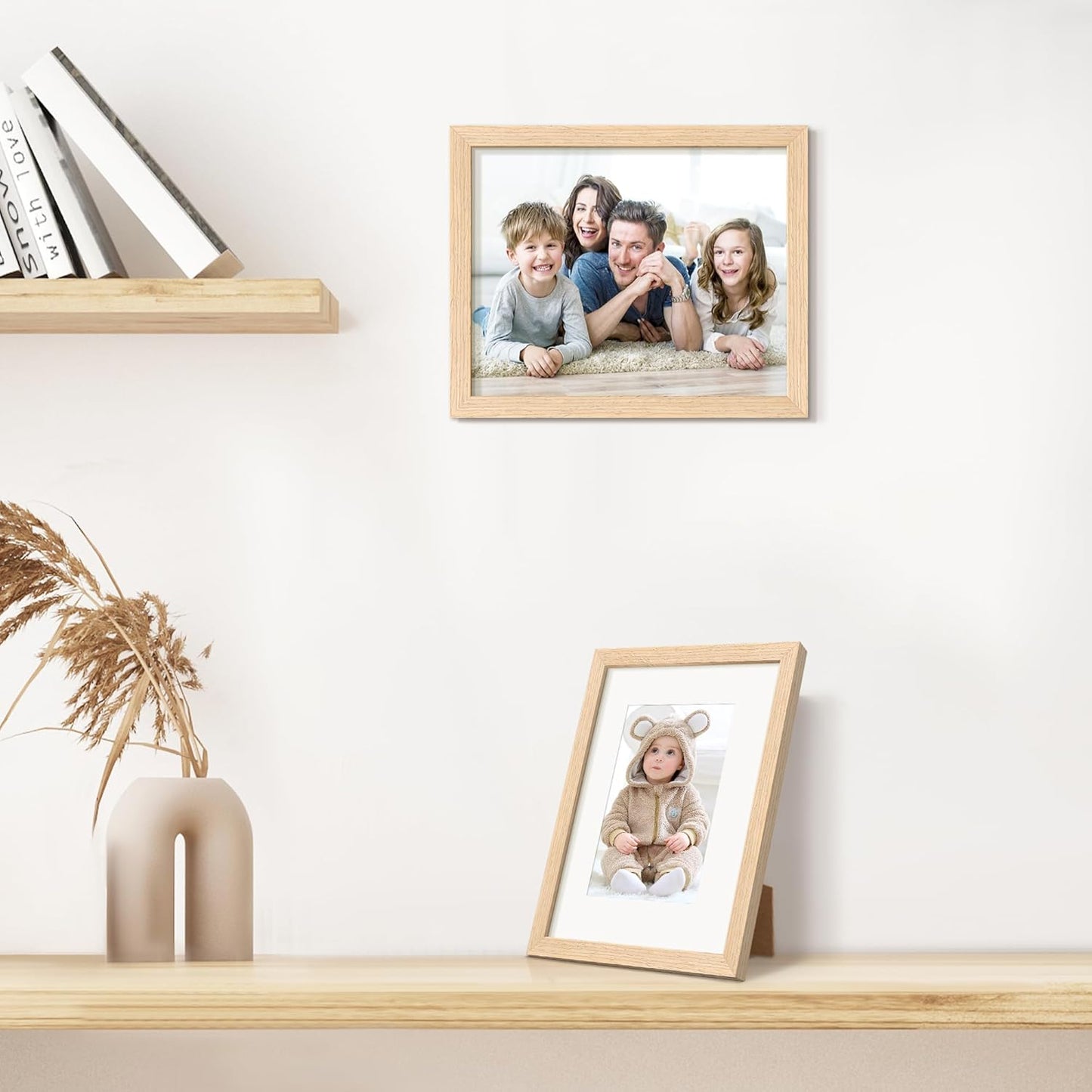 Upsimples 8x10 Picture Frame - Natural Solid Wood Design for 5x7 or 8x10 Displays | Wall & Tabletop Use