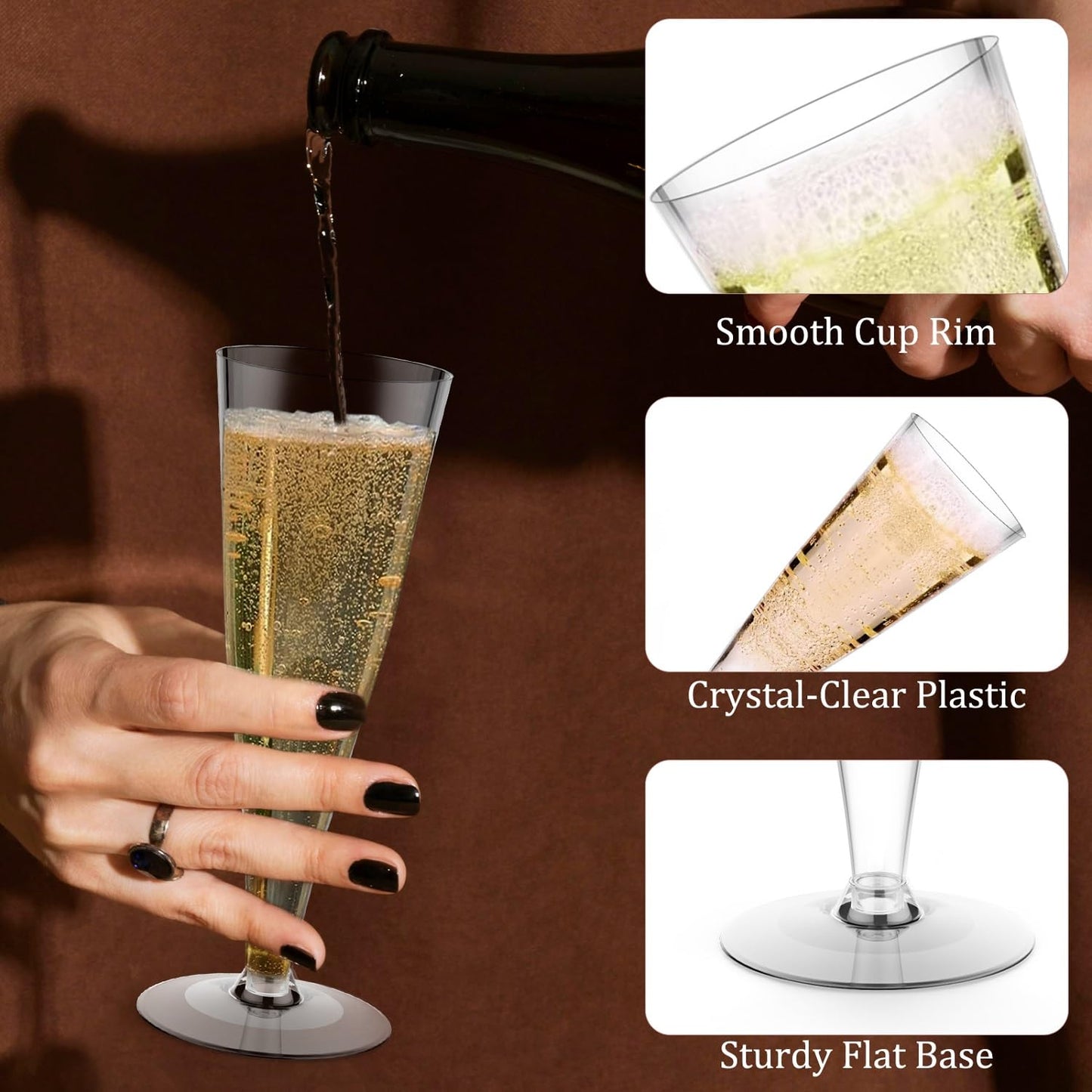 Lazyshine Plastic Champagne Flutes Disposable Wine Glasses - 40 Pack 4.5Oz Clear Mimosa Cocktail Cups Bulk for Wedding Women's Day Party Supplies Engagement Decor, Copas De Plastico Para Brindis