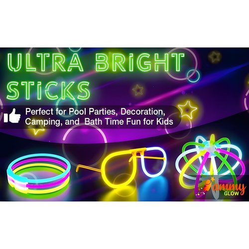 Ammy Glow Glow Sticks (205 Pcs Kit) Bulk Party Pack-100 Pack Glow Sticks with Connectors & Glasses- Party Favors for Kids 8-12- Neon Glow in The Dark Party Supplies for Birthdays & Events