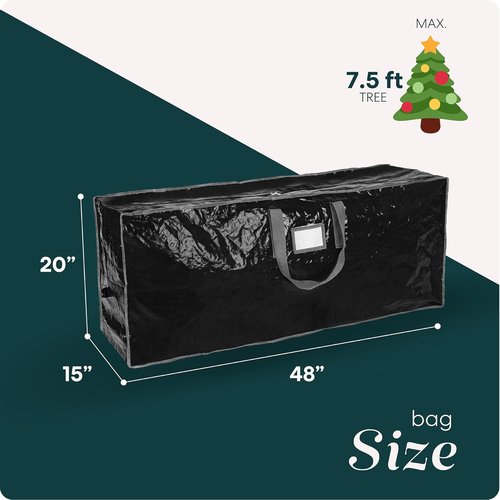 Handy Laundry Christmas Tree Storage Bag - Heavy Duty Waterproof Protection for 7.5 Ft Xmas Tree | Dual Zipper & Reinforced Handles - Black