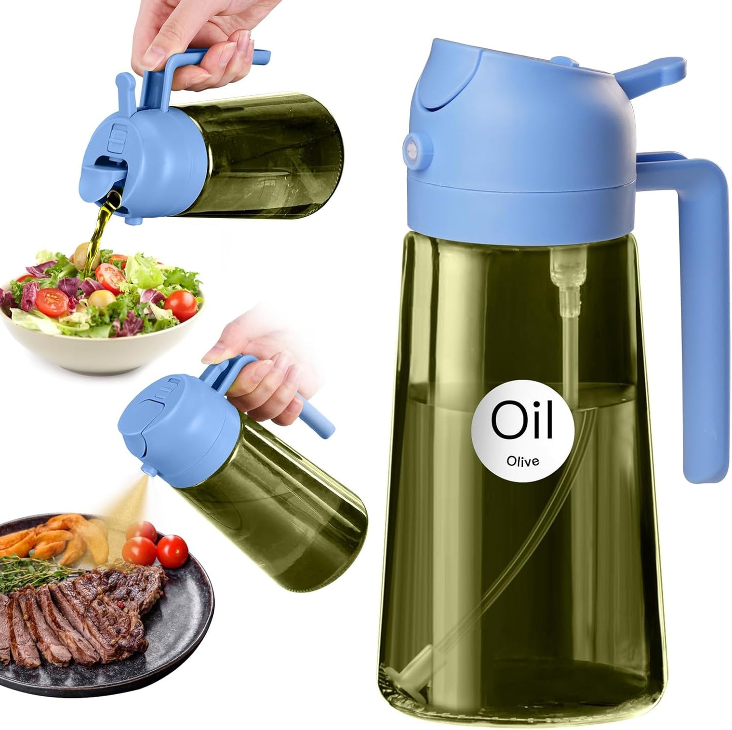 YARRAMATE 16oz Dark Green Oil Sprayer - Premium 2-in-1 Food-Grade Olive Oil Dispenser for Cooking & BBQ