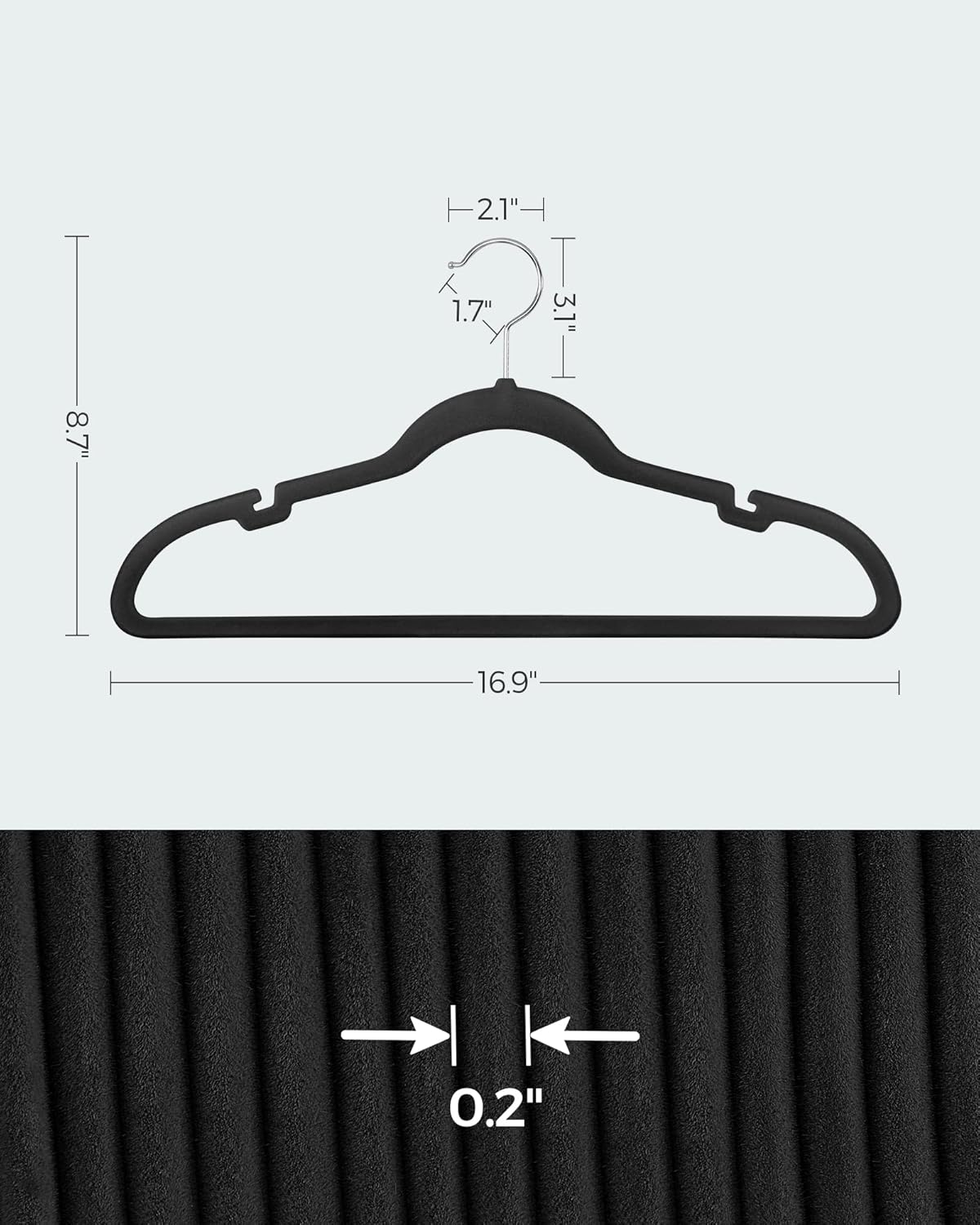 SONGMICS Velvet Hangers - Non-Slip Clothes Hangers with Shoulder Notches & 360° Swivel Hook | 50 Pack, Ink Black