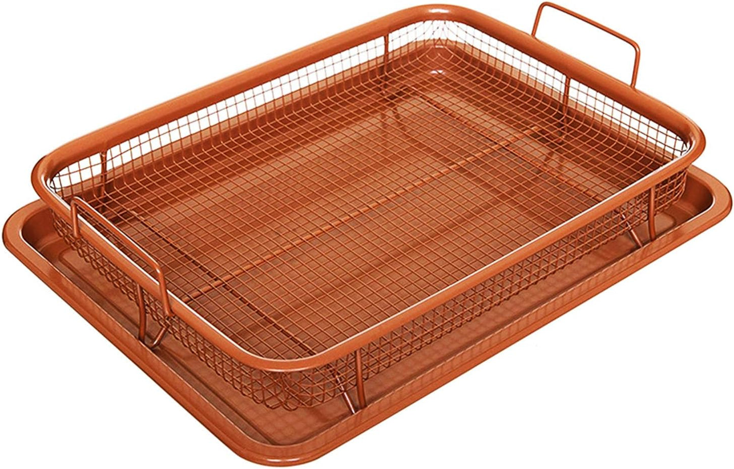 Skiennix Non-Stick Baking Tray - Copper Crisper Air Fryer Pan with Grill Basket | Perfect for Crispy Cooking