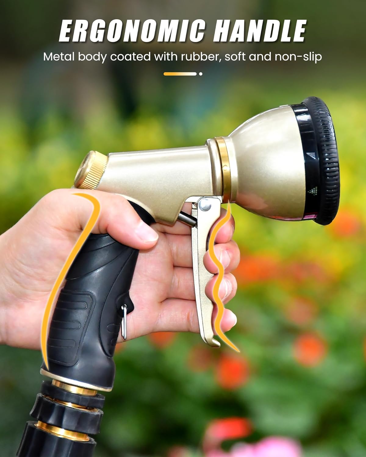 RAINPOINT Garden Hose Nozzle - Heavy Duty Metal Sprayer with 9 Adjustable Spray Patterns | Ideal for Watering Plants and Pets, Gray