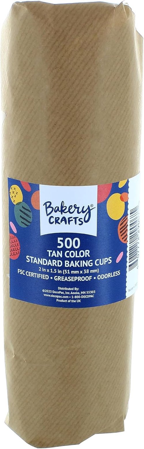 Bakery Crafts Natural Brown Baking Cups - Greaseproof Paper Liners for Muffins & Cupcakes | 500 Count