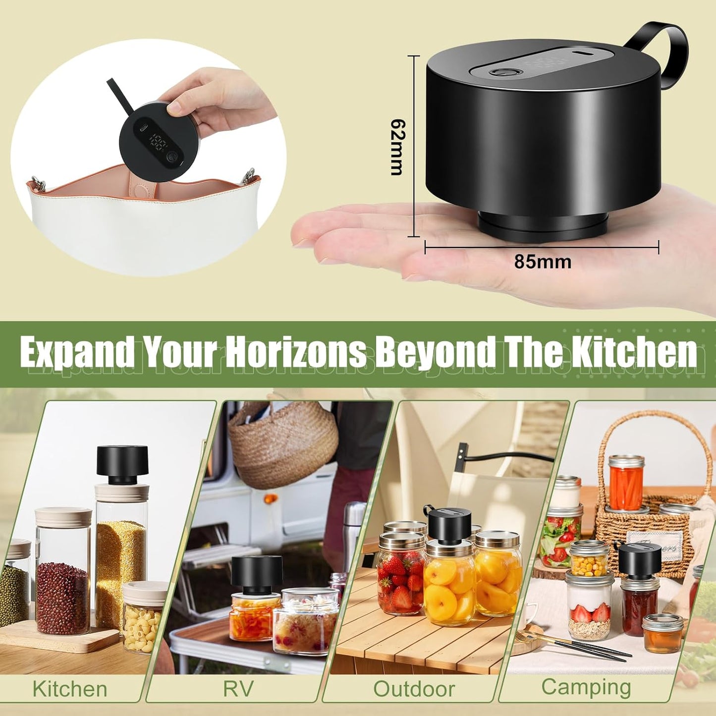Skiennix Electric Mason Jar Vacuum Sealer Kit - Automatic Food Storage Sealing Machine | Cordless, Compatible with Wide & Regular Mouth Jars