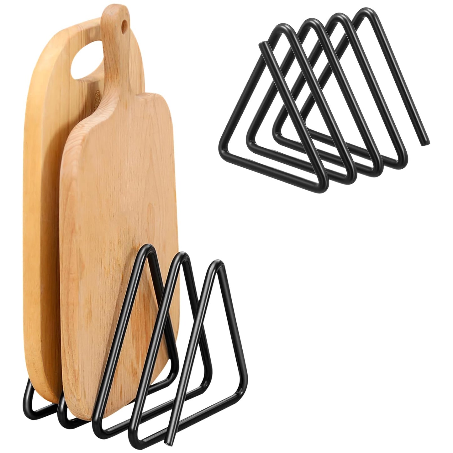 Suclain Cutting Board Organizer, Triangle Cutting Board Rack Black Metal Chopping Sheet Holder, Pots Pan Lids Cookie Sheet Organizer for Cabinet Countertop Shelf, 3.94 x 3.94 x 3.54 in