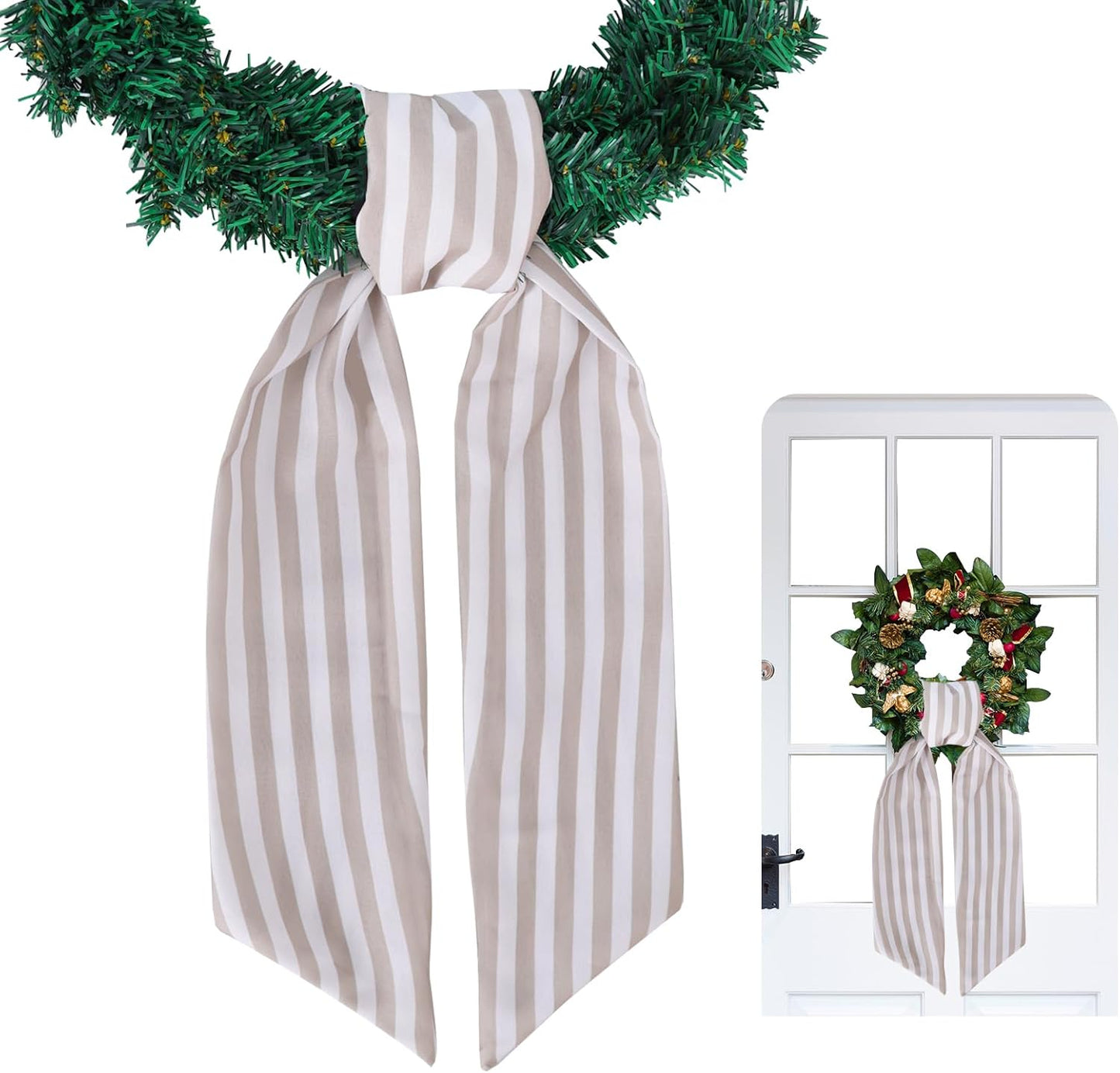 TONIFUL Wreath Sash - 4.5" x 56" Burlap Stripe Ribbon for Indoor/Outdoor Holiday Decor