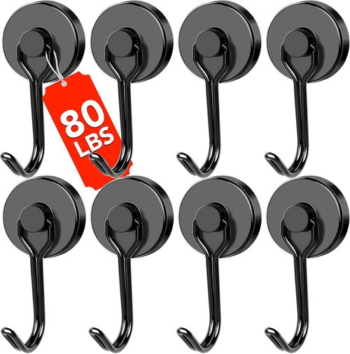 DIYMAG Magnetic Hooks - 80LBS Heavy Duty Strong Magnetics for Home & Office | 8-Pack