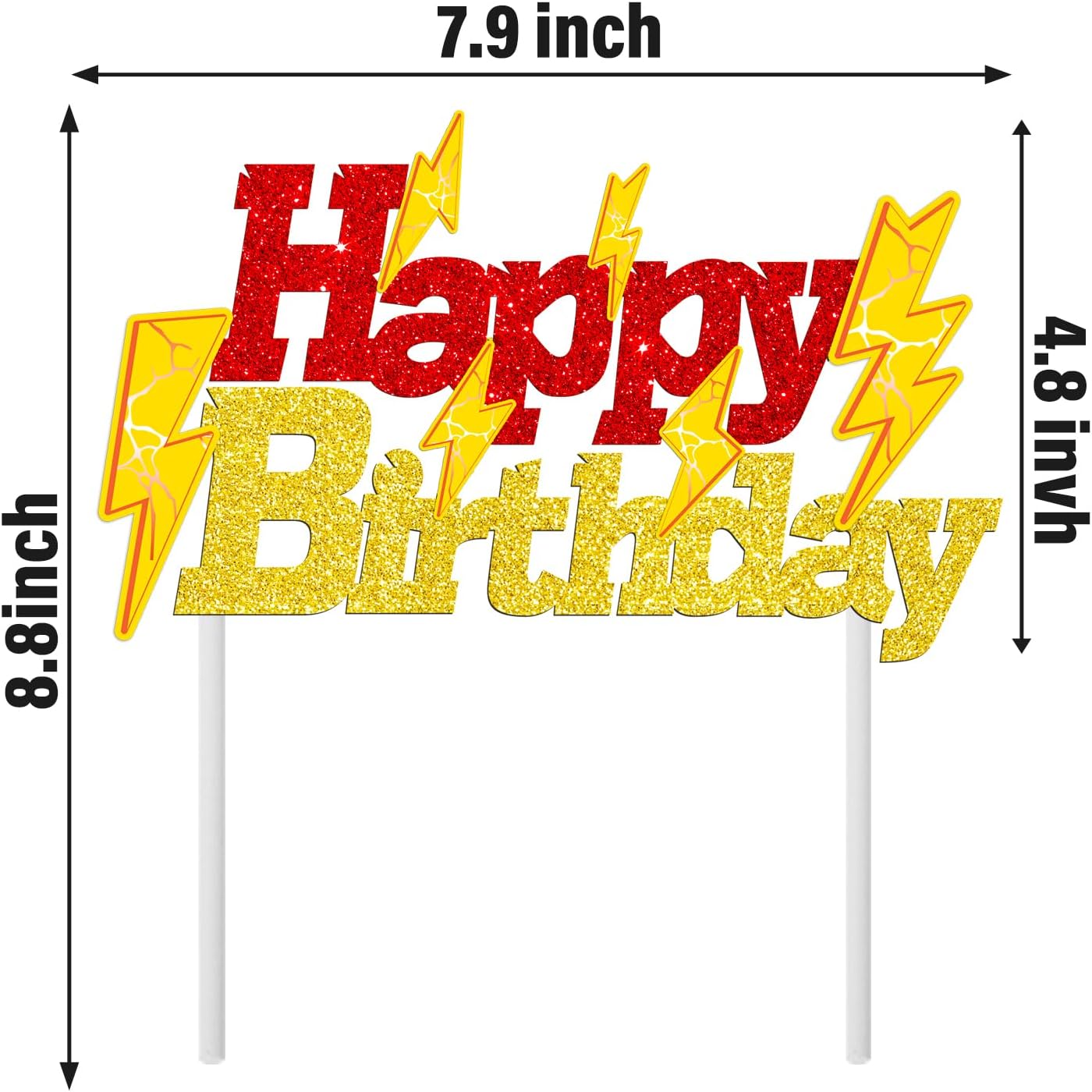 Lightning Bolt Birthday Cake Topper - Glitter Gold & Red Lightning Design | Perfect for Parties & Baby Showers