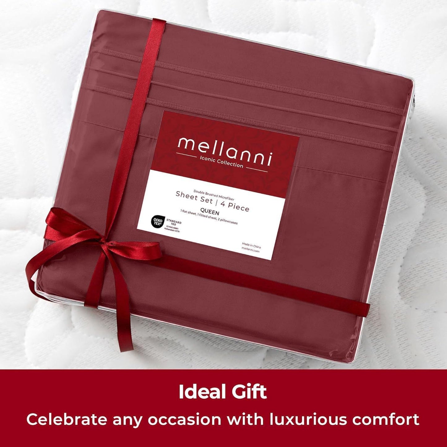 Mellanni Split King Sheets Set - 5 PC Luxury Bedding Collection - Extra Soft, Cooling, Wrinkle Resistant (Burgundy)