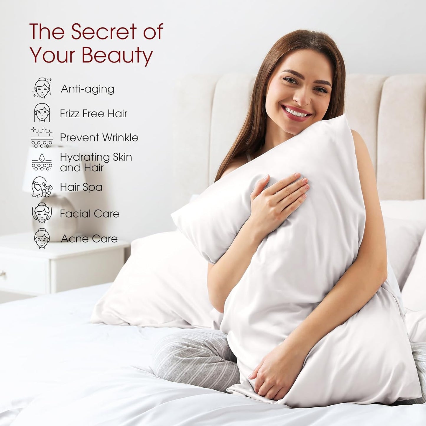 Skiennix 100% Mulberry Silk Pillowcases - Set of 2 Queen Size for Hair & Skin | Soft, Breathable, White