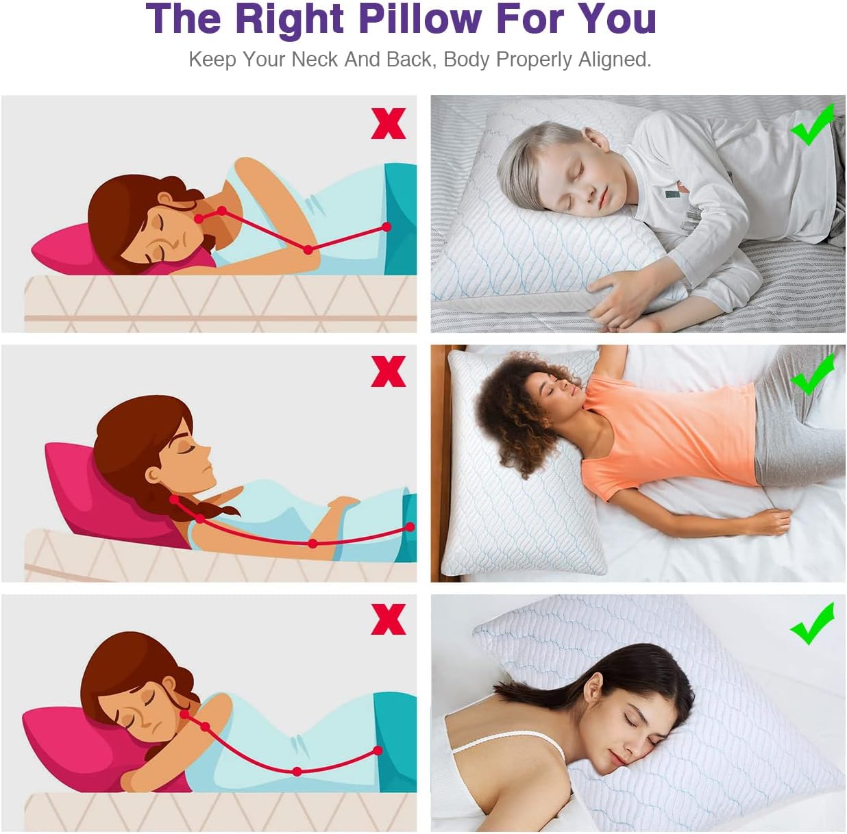 WISHSMILE Cooling Memory Foam Pillows - Adjustable Firmness for All Sleep Positions | Queen Size Set of 2 (20x30)