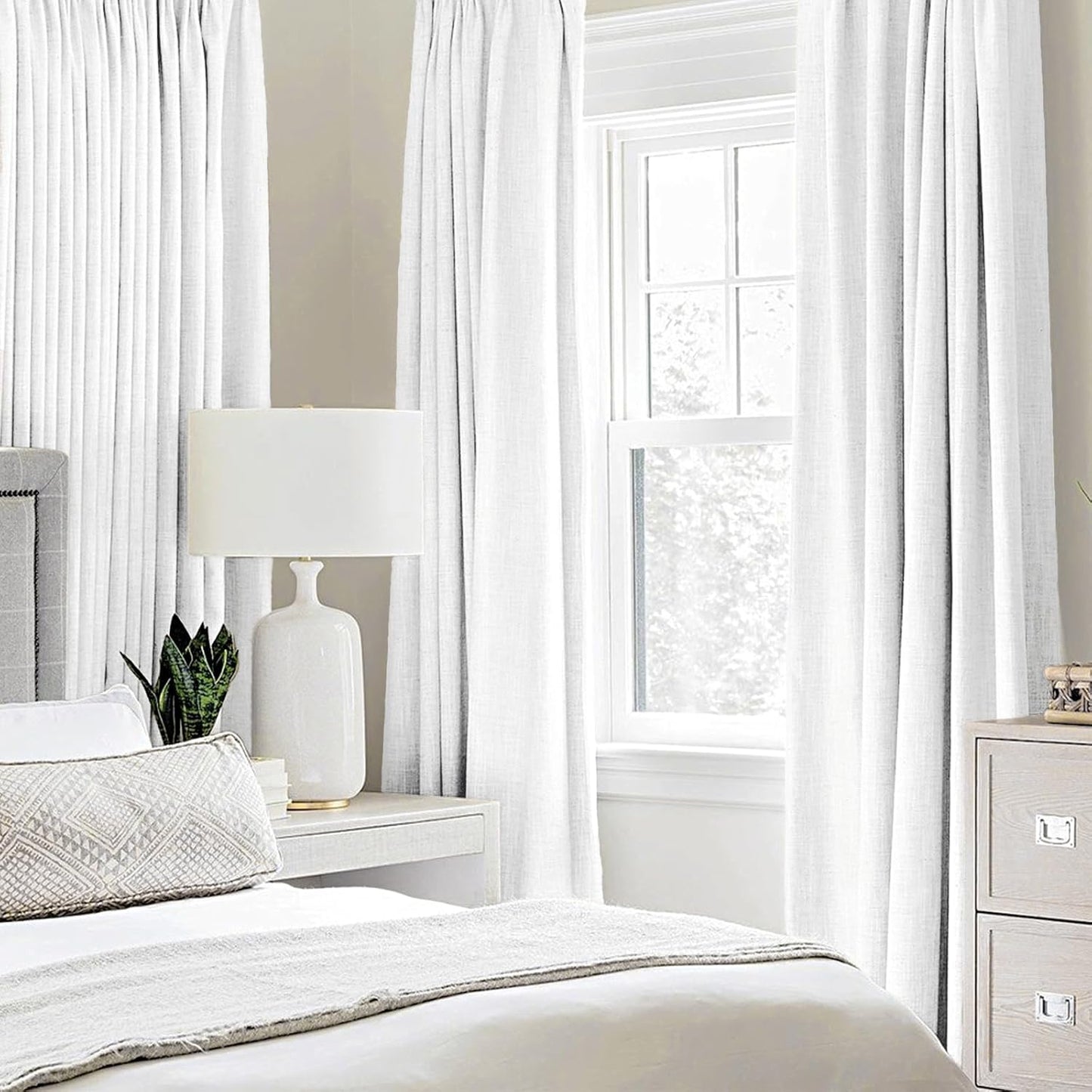 MIULEE Blackout Curtains - 100% Thermal Insulated Linen Textured Drapes | Bright White, 52 x 63 Inch (2 Panels)