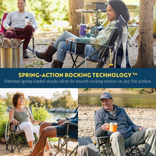GCI Outdoor Kickback Rocker Camping Chair - Portable Folding Rocking Chair with Drink Holder & Durable Armrests - Red