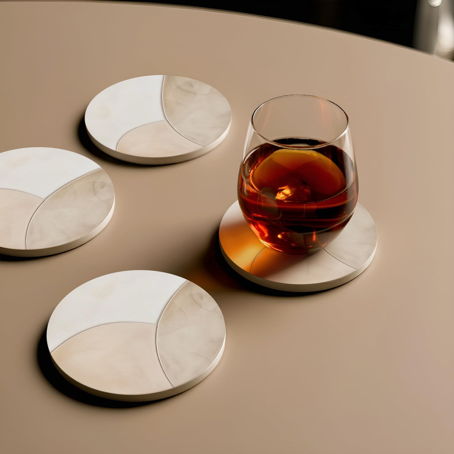VEYRO Ceramic Coasters Set of 4 – Absorbent Stone Drink Coasters with Holder, Non-Slip Cork Backing, Modern Marble Look Coasters for Coffee Table, Desk & Home Decor