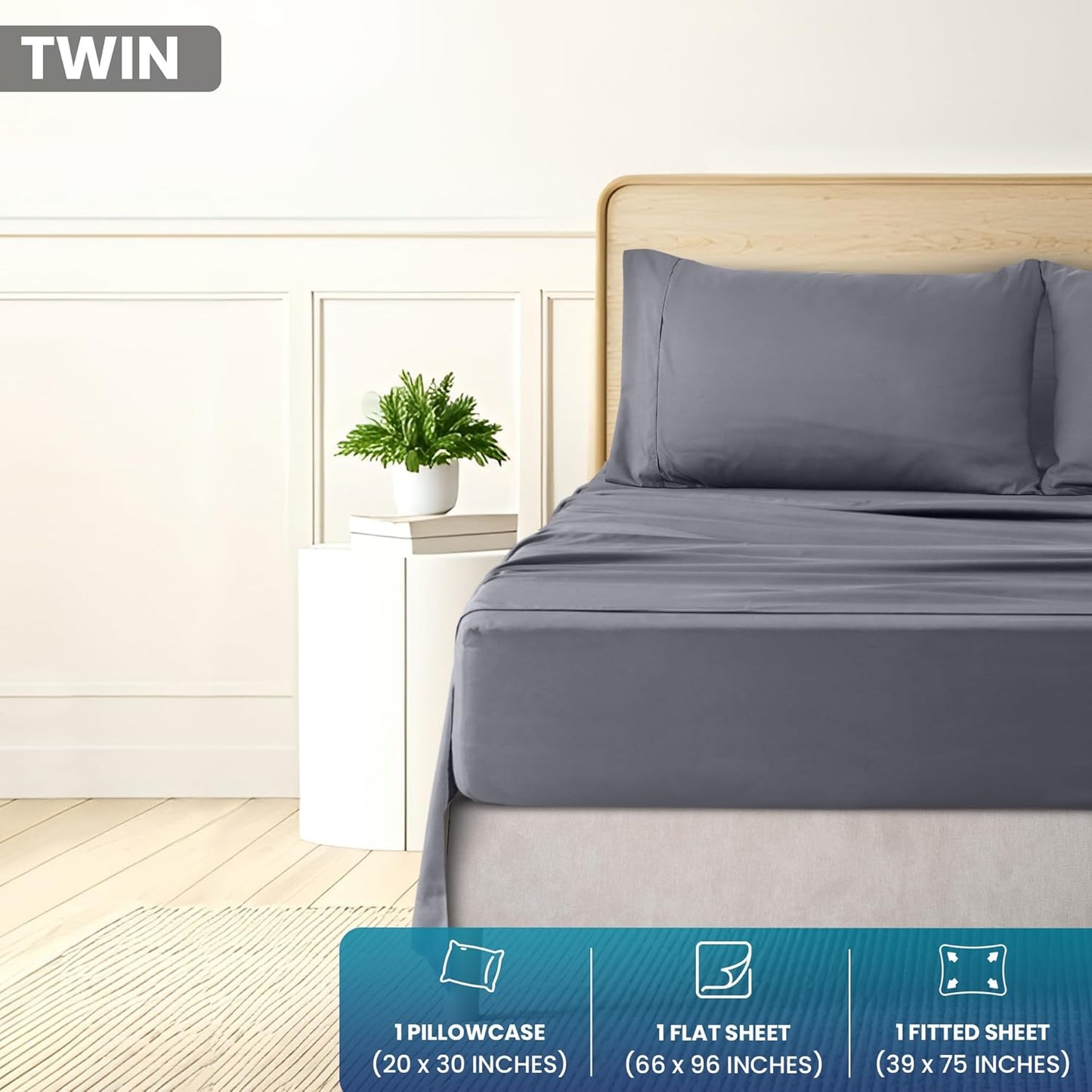 Utopia Bedding Twin Size Sheet Set - Soft Brushed Microfiber - Deep Pocket - Includes Fitted, Flat & Pillow Case (Grey)