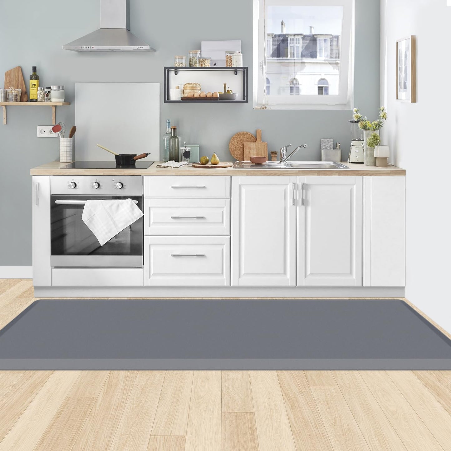 KitchenClouds Kitchen Mat Cushioned Anti Fatigue Rug 24"x70" Water Resistant, Non Slip, Standing and Comfort Desk/Floor Mats for House Sink Office (Grey,0.8inch)