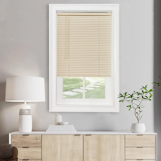 Achim Home Decor Cordless Mini Blinds - Light Filtering, 44" W x 64" L, Alabaster Color - GII Morningstar