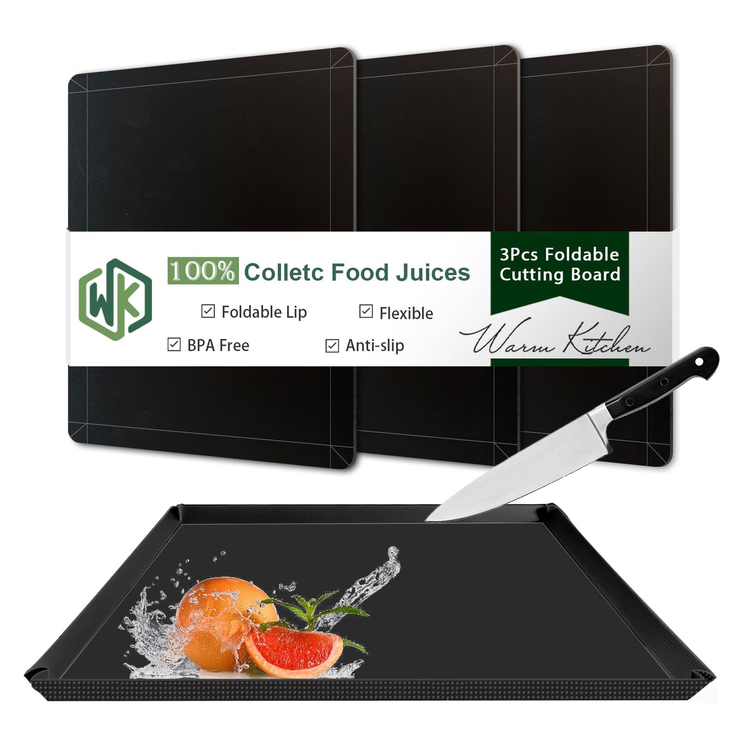 WK Plastic Flexible Cutting Boards for Kitchen Set of 4, Colored Cutting Board Mats with Food Icons, Non-Slip Cutting Mats, BPA Free, Dishwasher Safe