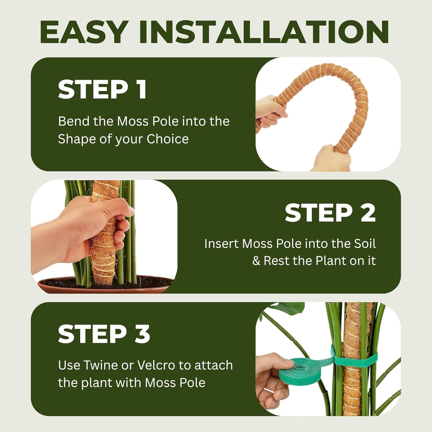 Skiennix 30-Inch Moss Pole - Handmade Coco Coir Support for Climbing Plants | 2-Pack for Monstera Growth