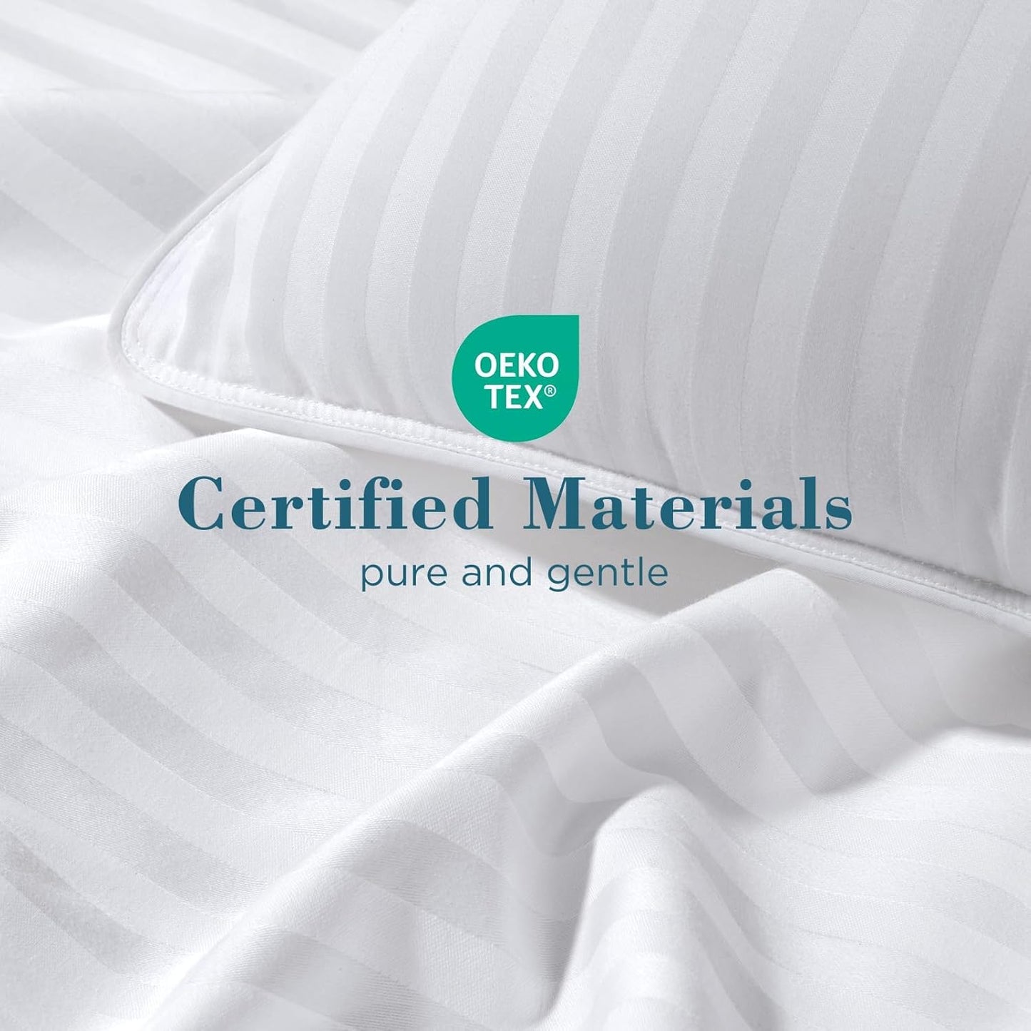 Viewstar Queen Size Bed Pillows - Soft Down Alternative for Back, Stomach & Side Sleepers | Hotel Collection, Striped White
