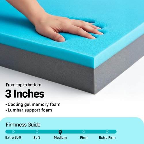 Expand a Bed 3-Inch Twin XL Mattress Topper - Lumbar Support & Cooling Gel Memory Foam - Breathable, Medium-Firm Design with Washable Cover